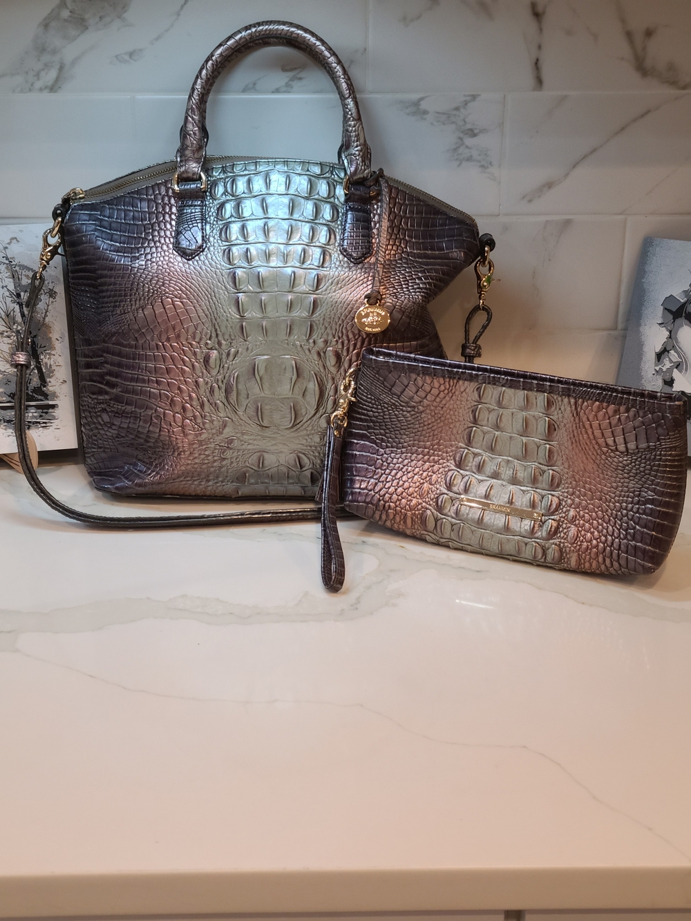 Brahmin Set Smoky Quartz Large Duxbury & Kayla Clutch With Tassel - Picture 2 of 13
